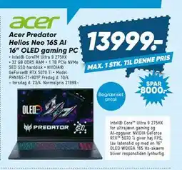 Bilka Acer Predator Helios Neo 16S AI 16” OLED gaming PC tilbud
