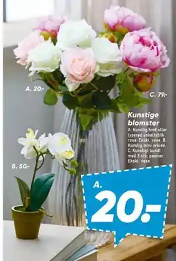 Bilka Kunstig hvid eller lyserød enkeltstilk rose tilbud