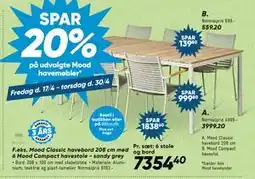 Bilka Mood Classic havebord 208 cm med 6 Mood Compact havestole - sandy grey tilbud