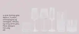 Bilka 4-pak Salling glas Rødvin, hvidvin, champagne og vandglas. Whisky og long drink glas tilbud