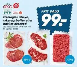 Bilka Økologisk ribeye, tykstegsbøffer eller hakket oksekød tilbud