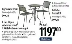 Føtex Gijon cafébord med 2 Kildebo havestole - grå tilbud