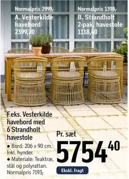 Føtex Vesterkilde havebord med 6 Strandholt havestole tilbud