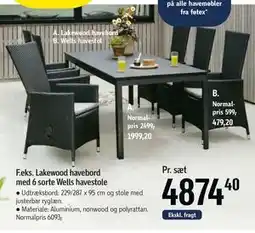 Føtex Lakewood havebord med 6 sorte Wells havestole tilbud