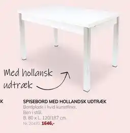 Daells Bolighus SPISEBORD MED HOLLANDSK UDTRÆK tilbud