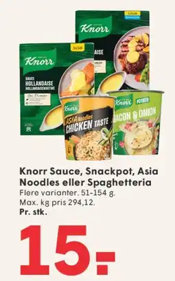 SPAR Knorr Sauce / Snackpot / Asia Noodles / Spaghetteria tilbud