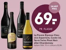 SPAR Le Preare Ripasso Classico Superiore, Cuvée 16, Terra Twins Pinot Noir eller Chardonnay tilbud