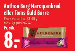 Min Købmand Anthon Berg Marcipanbrød eller Toms Guld Barre tilbud
