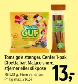 Føtex Toms / Cloetta / Malaco slikvarianter tilbud