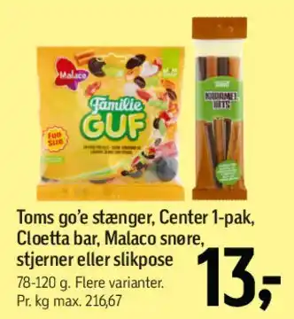 Føtex Toms / Cloetta / Malaco slikvarianter tilbud