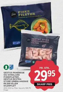 MENY Gestus panerede fiskefileter / grønlandske rejer tilbud