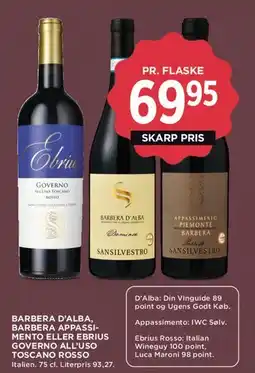 MENY Barbera d'Alba / Barbera Appassimento / Ebrius Governo All'Uso Toscano Rosso tilbud