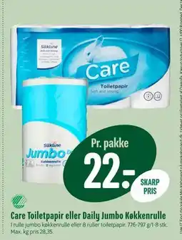 Min Købmand Care Toiletpapir eller Daily Jumbo Køkkenrulle tilbud