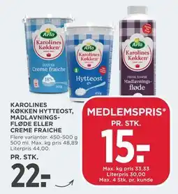 MENY KAROLINES KØKKEN HYTTEOST, MADLAVNINGS FLØDE ELLER CREME FRAICHE tilbud