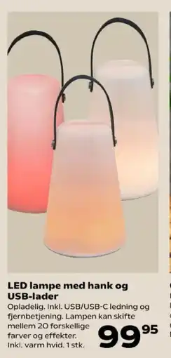 Kvickly LED Lampe med hank og USB-lader tilbud