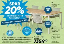 Bilka Mood Classic havebord 208 cm med 6 Mood Compact havestole tilbud