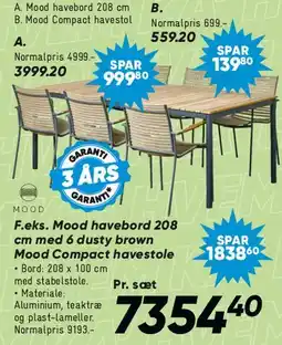 Bilka Mood havebord 208 cm med Mood Compact havestole tilbud