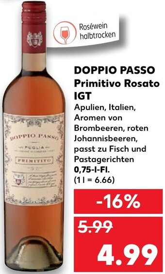 Kaufland Doppio Passo Primitivo Rosato IGT tilbud