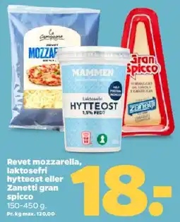 Netto Revet mozzarella / hytteost / Zanetti Gran Spicco tilbud