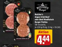 REWE DE Butcher's Angus Irish Beef oder Beef Rindfleisch Burger Patties tilbud
