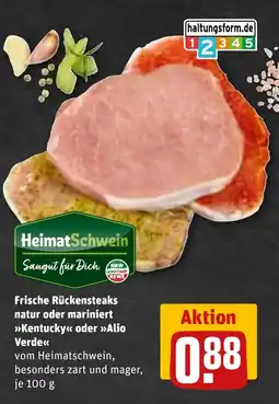 REWE DE Frische Rückensteaks natur oder mariniert Kentucky oder Alio Verde tilbud