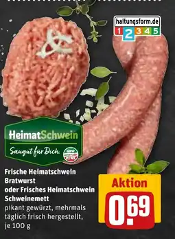 REWE DE Frische Heimatschwein Bratwurst oder Frisches Heimatschwein Schweinemett tilbud