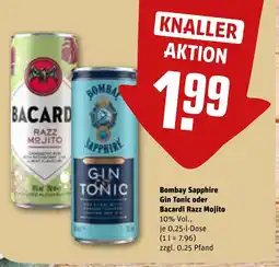 REWE DE Bombay Sapphire Gin Tonic oder Bacardi Razz Mojito tilbud
