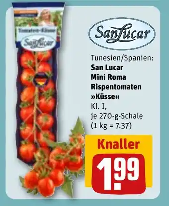 REWE DE San Lucar Mini Roma Rispentomaten Küsse tilbud