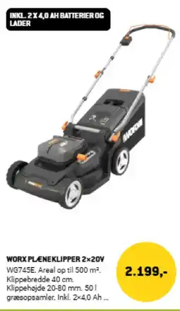 XL-BYG Worx plæneklipper 2×20v tilbud