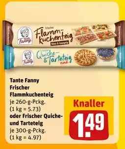 REWE DE Tante Fanny Frischer Flammkuchenteig oder Frischer Quiche- und Tarteteig, EUR 1.49 tilbud