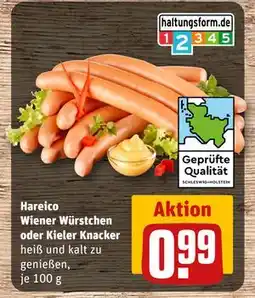 REWE DE Hareico Wiener Würstchen oder Kieler Knacker, EUR 0.99 tilbud