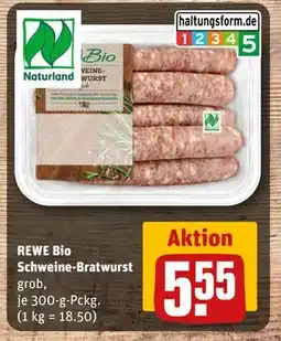 REWE DE REWE Bio Schweine-Bratwurst grob, EUR 5.55 tilbud