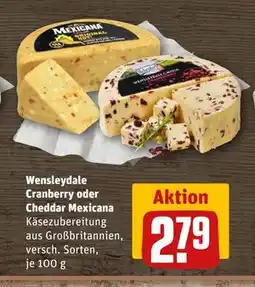 REWE DE Wensleydale Cranberry oder Cheddar Mexicana, EUR 2.79 tilbud