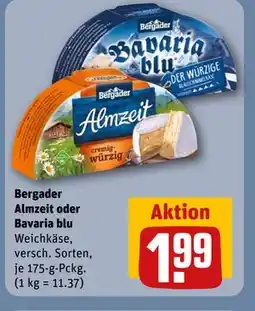 REWE DE Bergader Almzeit oder Bavaria blu, EUR 1.99 tilbud