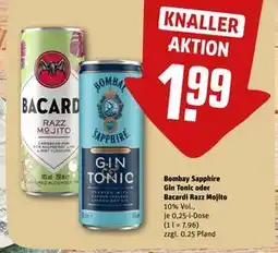 REWE DE Bombay Sapphire Gin Tonic oder Bacardi Razz Mojito, EUR 1.99 tilbud