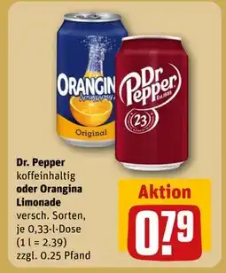 REWE DE Dr. Pepper koffeinhaltig oder Orangina Limonade, EUR 0.79 tilbud
