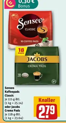 REWE DE Senseo Kaffeepads Classic oder Jacobs Crema Pads, EUR 2.79 tilbud