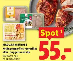 Lidl Kyllingeinderfilet, brystfilet eller nuggets med dip tilbud