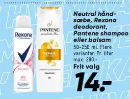 Bilka Neutral håndsæbe, Rexona deodorant eller Pantene shampoo/balsam tilbud