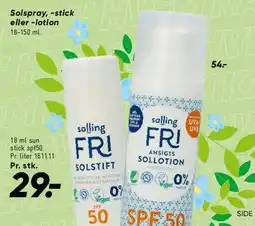 Bilka Salling FRI solstift / ansigts solloton SPF 50 tilbud