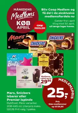 Coop 365 Mars, Snickers isbarer eller Premier ispinde tilbud