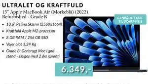 13” Apple MacBook Air (Mørkeblå) (2022) Refurbished - Grade B