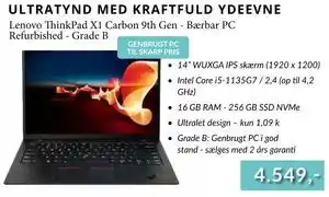 Lenovo ThinkPad X1 Carbon 9th Gen - Bærbar PC Refurbished - Grade B