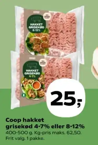 Coop hakket grisekød 4-7% eller 8-12%