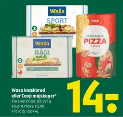 Coop 365 Wasa knækbrød eller Coop majskager tilbud