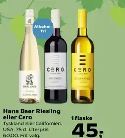 SuperBrugsen Hans Baer Riesling eller Cero tilbud