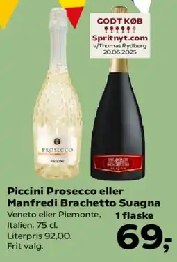SuperBrugsen Piccini Prosecco / Manfredi Brachetto Sugana tilbud