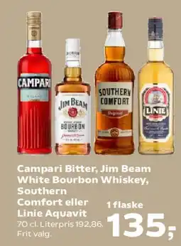 SuperBrugsen Campari Bitter, Jim Beam White Bourbon Whiskey, Southern Comfort eller Linie Aquavit tilbud
