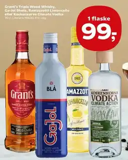 SuperBrugsen Grant's Triple Wood, Ga-Jol Shots, Ramazzotti Limoncello eller Koskenkorva Climate Vodka tilbud