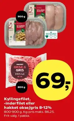 SuperBrugsen Kyllingefilet, inderfilet eller hakket okse/gris tilbud